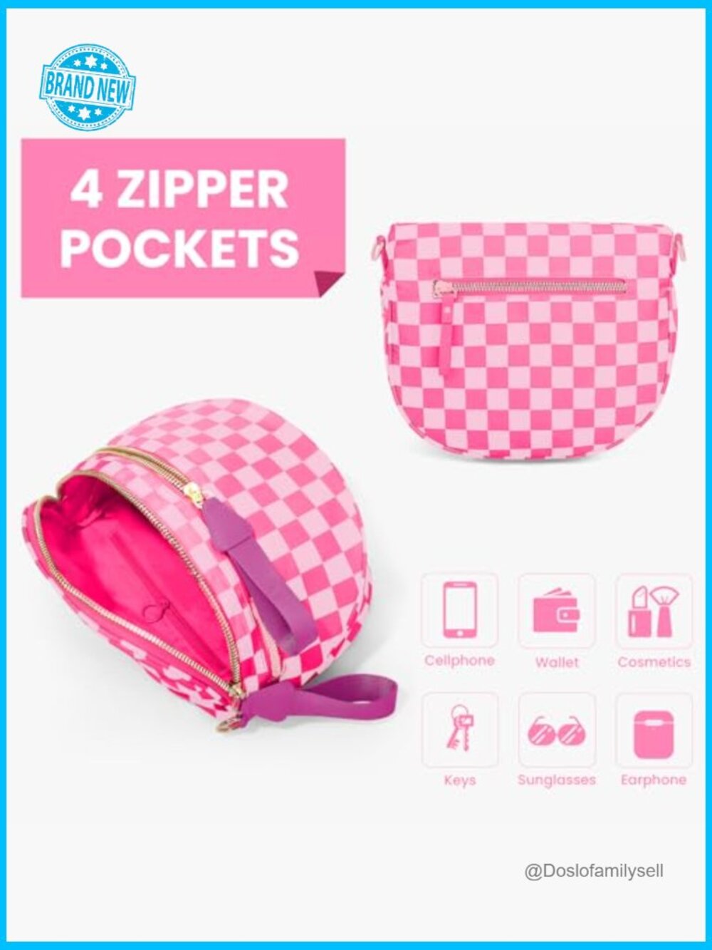 Checkered Nylon Crossbody Bum Bag Adjustable Strap Travel Everyday Purse - Picture 4 of 7